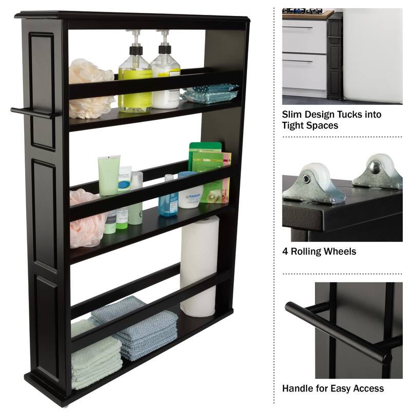 Lavish Home 4 Tier Slim Rolling Storage Cart with Handle and Wheels