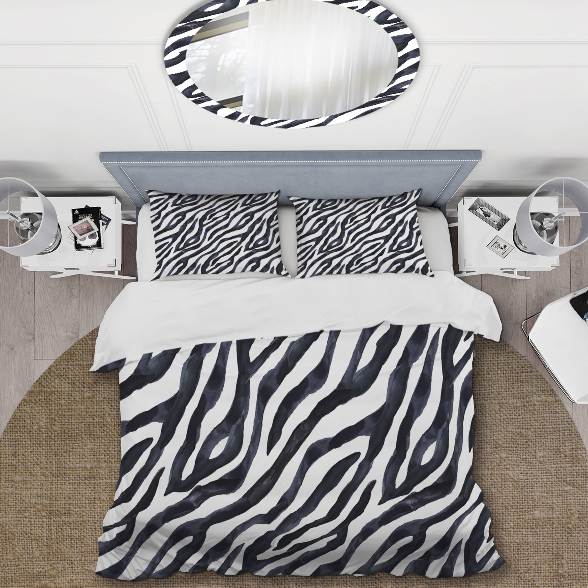 Designart 'Black Zebra Striped' Cabin & Lodge Duvet Cover Set Bed