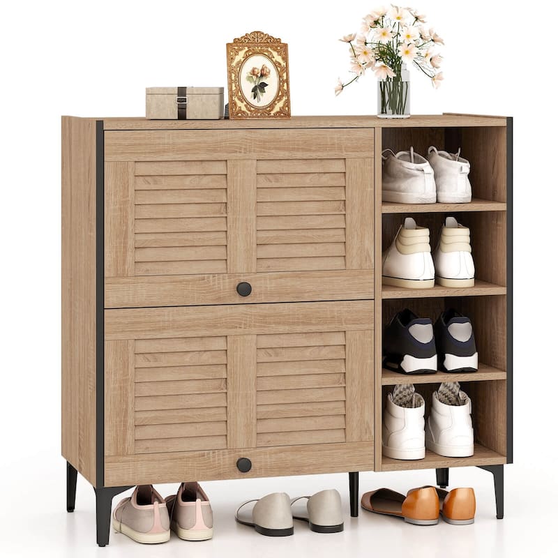 Costway Shoe Storage Cabinet with Flip Doors Adjustable and Removable - See Details - Oak - See Details