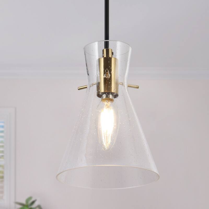 Liniya Modern Contemporary Mini Pendant 1-light Black Gold Dimmable Light with Elegant Abstract Seeded Glass