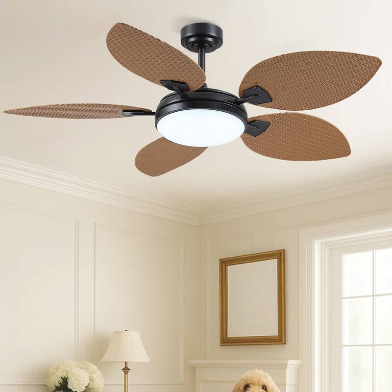 52" Palm Leaf Tropical Ceiling Fan with Light and Remote,Indoor or Outdoor Ceiling Fan,for Farmhouse Living Room Patio - Brown
