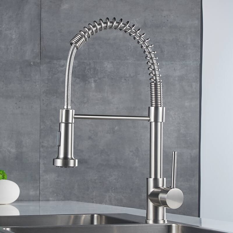 Commercial Kitchen Faucet with Pull Down Sprayer, Single Handle Single Lever Kitchen Sink Faucet - Brushed Nickel