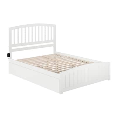 Neo-Classical Platform Bed with Footboard & Twin XL Trundle - White