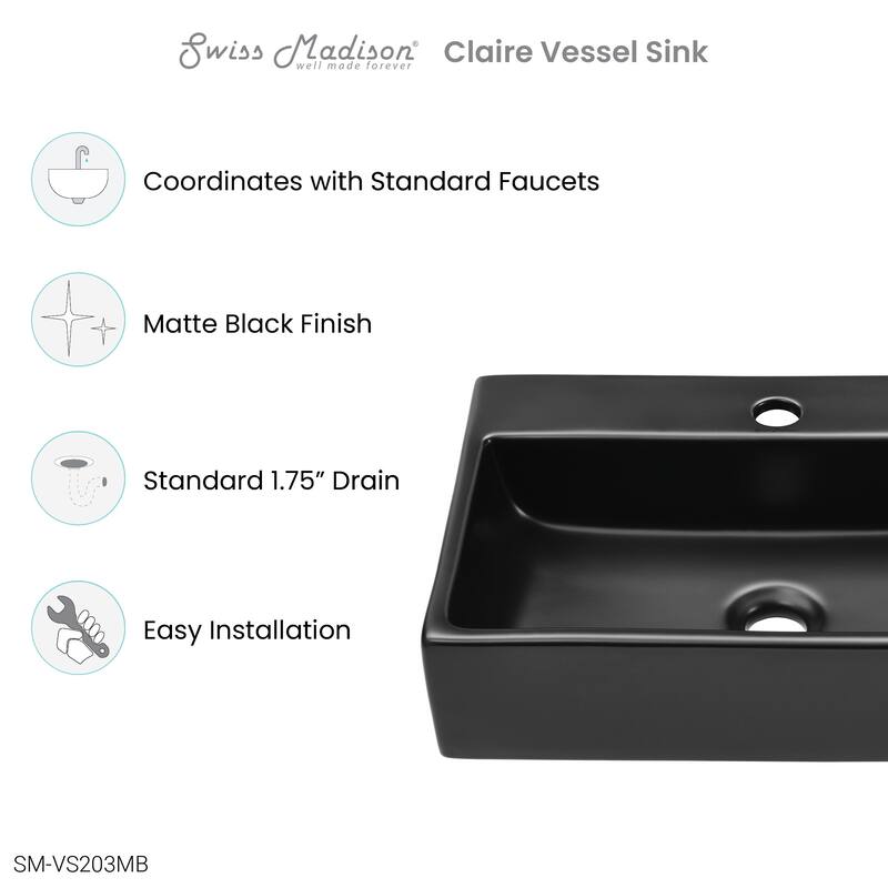 Swiss Madison SM-VS203 Claire 20" Rectangle Ceramic Vessel Sink