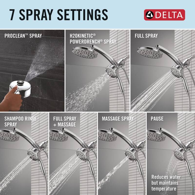 Delta 58600-25 PivotPro 2.5 GPM 3-in-1 Shower Head and 7 Setting Hand