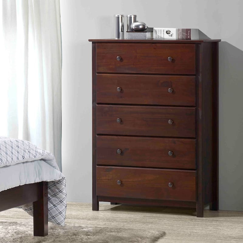 Grain Wood Furniture Shaker 5-drawer Solid Wood Chest - Cherry