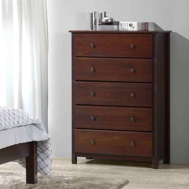 Grain Wood Furniture Shaker 5-drawer Solid Wood Chest - Cherry