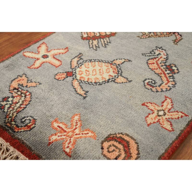 Hand Knotted Oriental 100% Wool Carpet Traditional Animal Pictorial Greys & Charcoal Art Deco Area Rug - 3' 0'' X 2' 0''