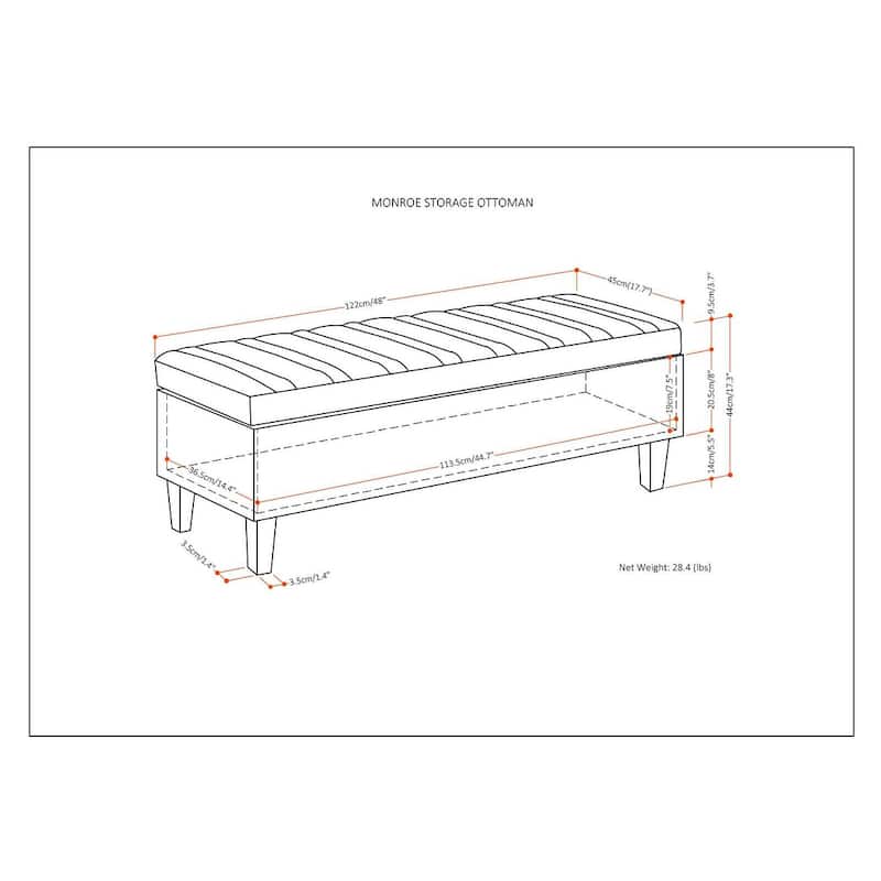 WYNDENHALL Garret 48 inch Wide Contemporary Rectangle Storage Ottoman