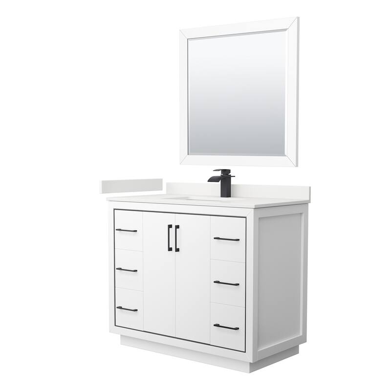 Wyndham Collection WCF111142S-QTZ-UNSM34 Icon 42" Free Standing Single - White / White Quartz Top / Matte Black Hardware