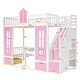 preview thumbnail 3 of 16, Twin Over Twin Bunk Bed with Changeable Table Desk with 2 Drawers, Pink