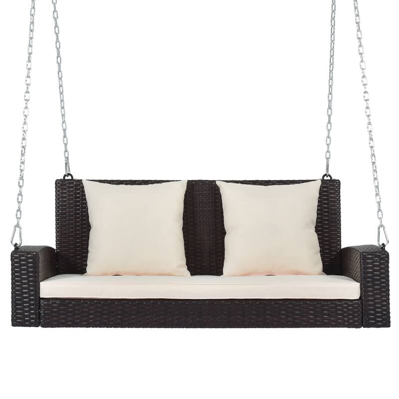Wicker Porch Swing for 2 with Includes Cushion and Pillows, 500lb Capacity Rust-Proof Chains