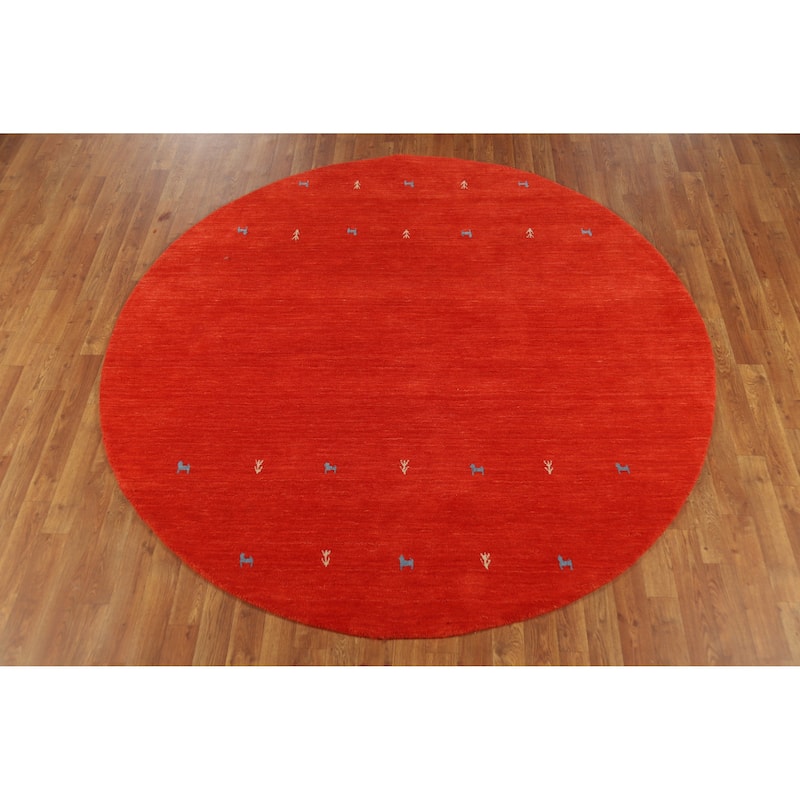 Hand Knotted Oriental 100% Wool Carpet Tribal Animal Pictorial Oranges & Rust Gabbeh Area Rug - 6' 6'' X 6' 6''