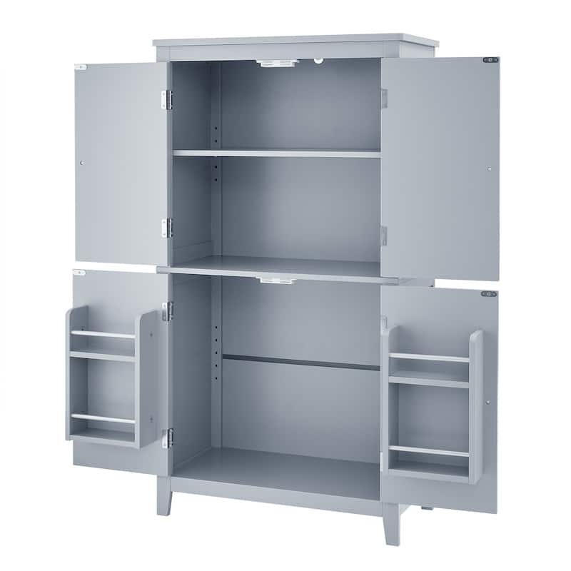 Floor Storage Cabinet, Bathroom Freestanding Cabinet with 4 Doors, Door Racks and Adjustable Shelves - Anti-tipping Device