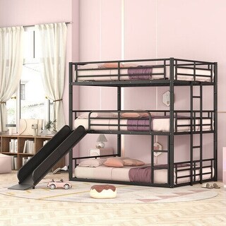 Heavy Duty Triple Bunk Beds Slide Metal Bed Frames Bedroom Full Black ...