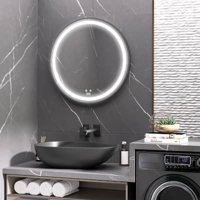 kleankin 28-Inch Round LED Bathroom Mirror, Dimmable Lighted Wall-Mounted Mirror with 3 Temperature Colors, Memory Function