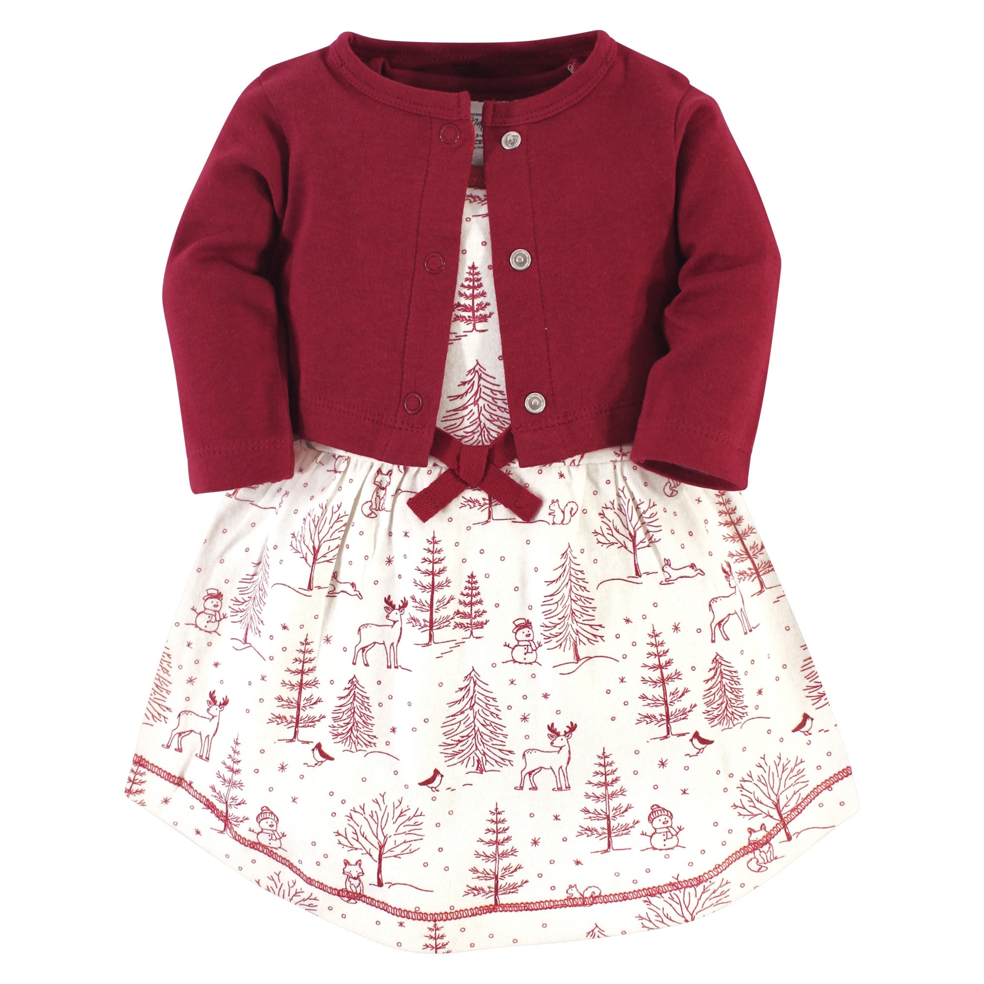 Touched by Nature Baby and Baby Girl Organic Cotton Dress and Cardigan 2pc Set, Winter Woodland
