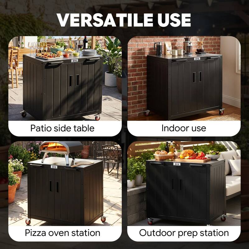 Feasto KT2435C 304 Stainless Steel Table Food Prep Grill Cart Table with Storage Cabinet