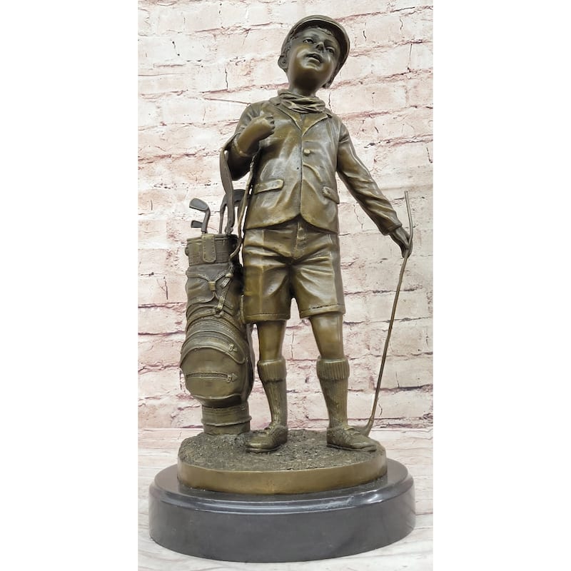 Hand Made Original Signed Artwork Caddy Boy Golfer Bronze Sculpture Trophy Artwork