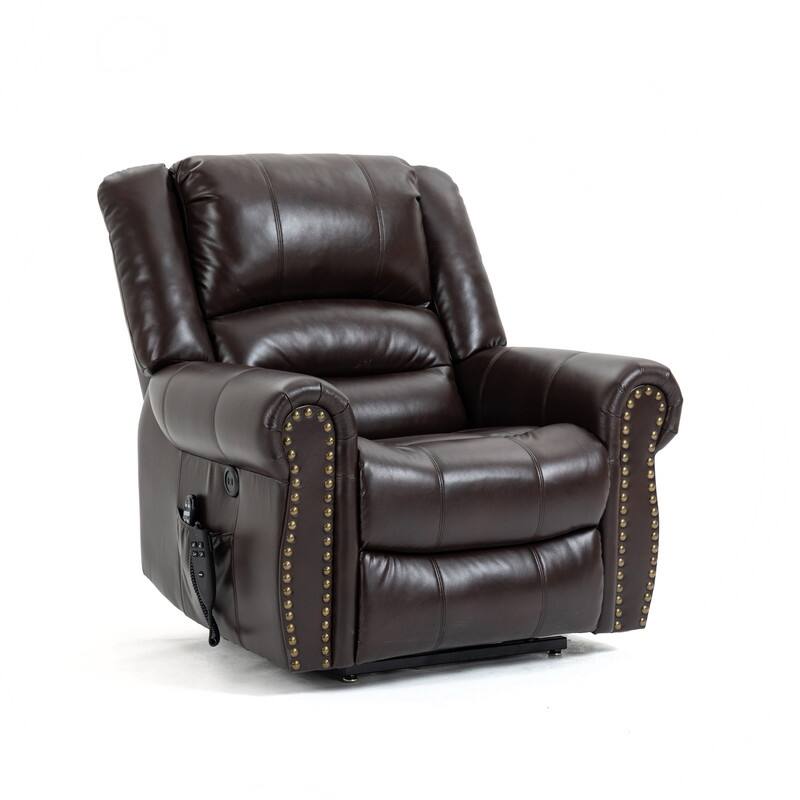 Upholstered Leather Power Lift Recliner with Massage, Heating Functions, USB Ports-Up to 350 LBS Capacity