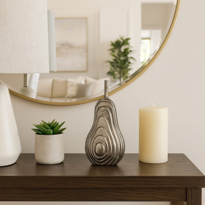 Aluminum Oval Pear Sculpture with Modern Textured Design - 8" Gold - 4" x 4" x 8"