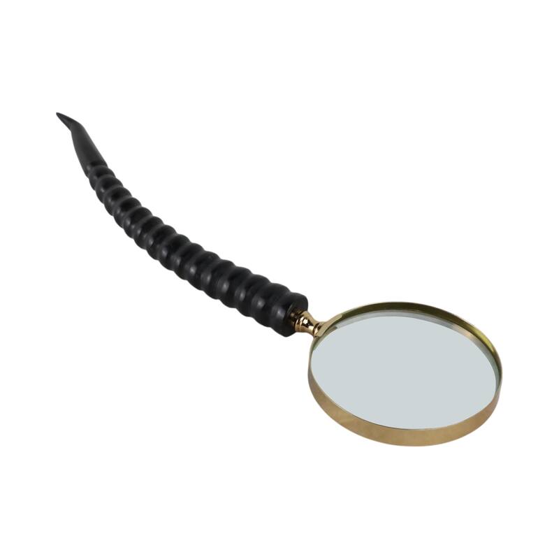 Glass Buffalo Horn Magnifying Glass Sculpted Handle Decor - 1" Black - 12" x 4" x 1"