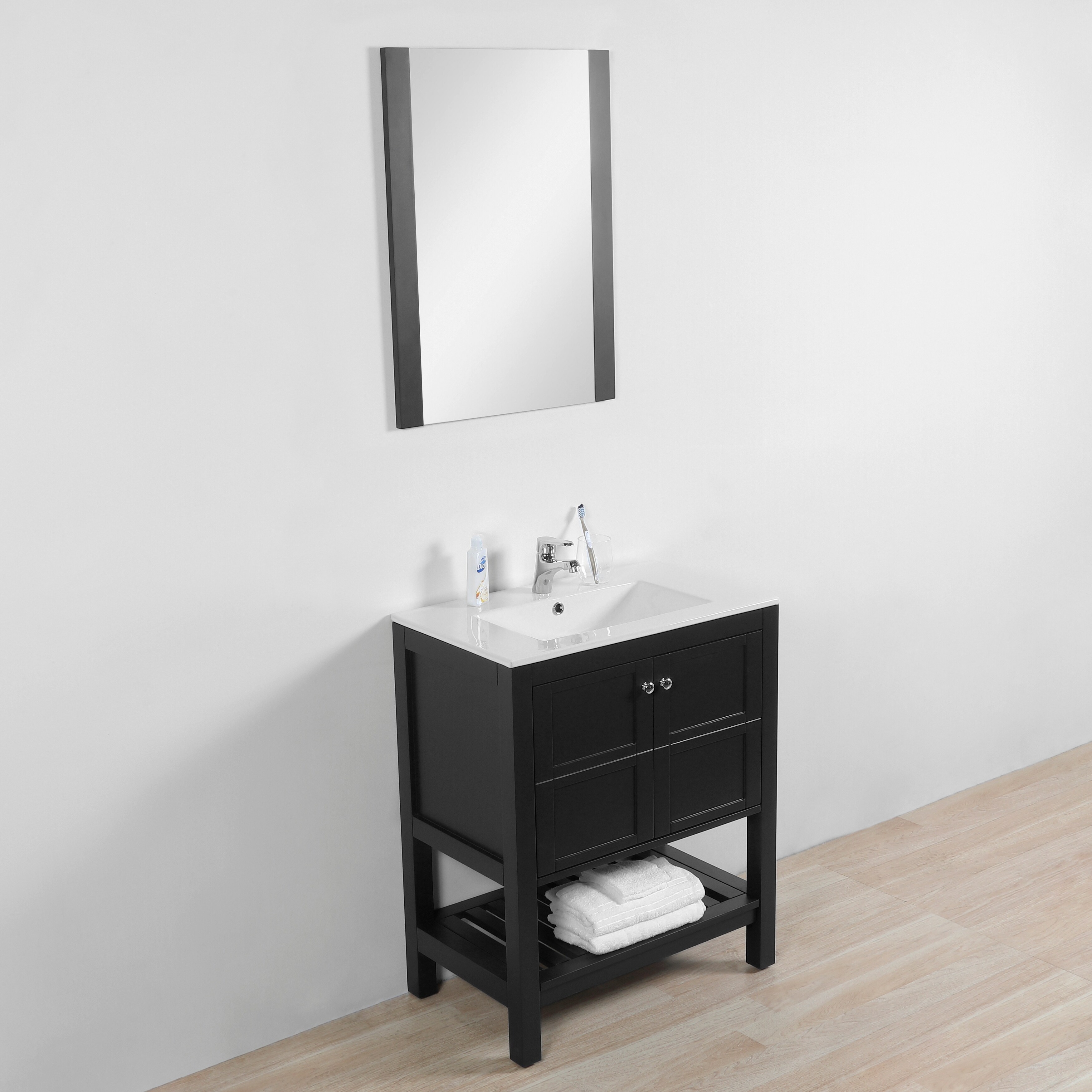Shop Manhattan 30 In W X 18 In D Vanity In Navy With White Integrated Basin And Mirror Overstock 32002411