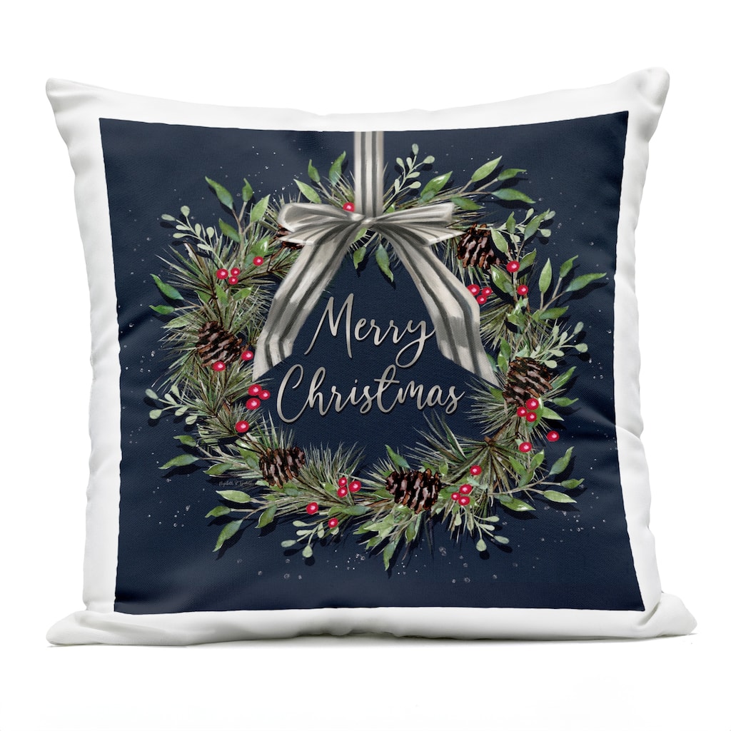 Stupell Hanging Christmas Wreath with Bow Printed Outdoor Throw Pillow Design by Elizabeth Tyndall