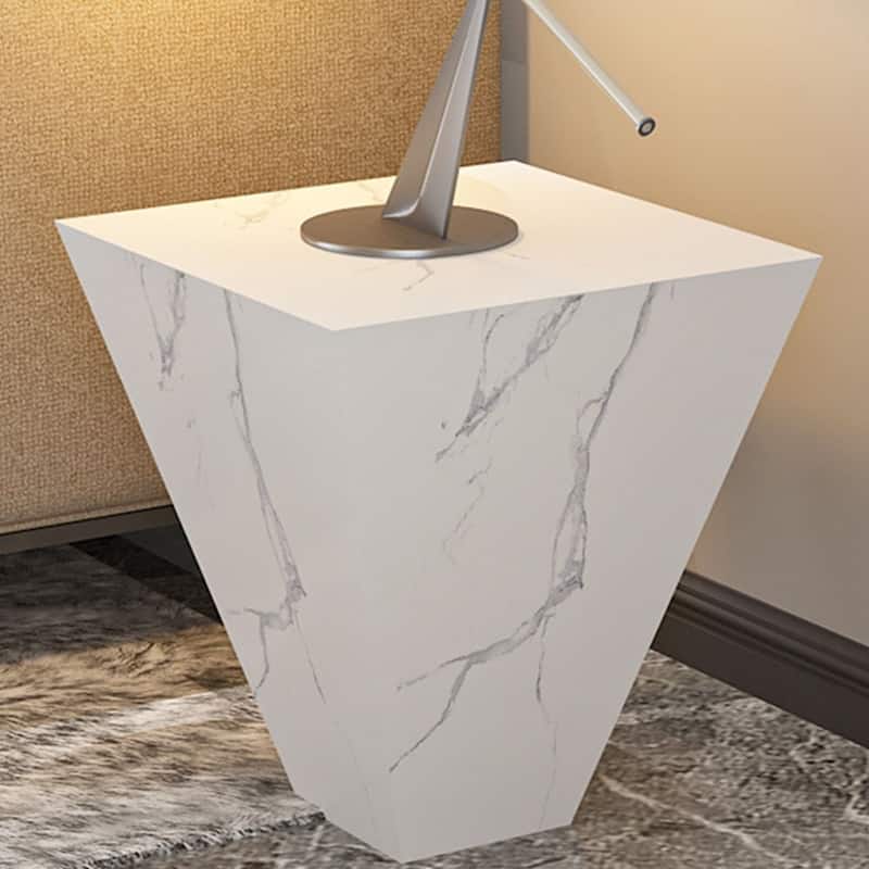 Modern Square Coffee Table, Trapezoid White Sintered Stone Coffee Table, Fully-assembled
