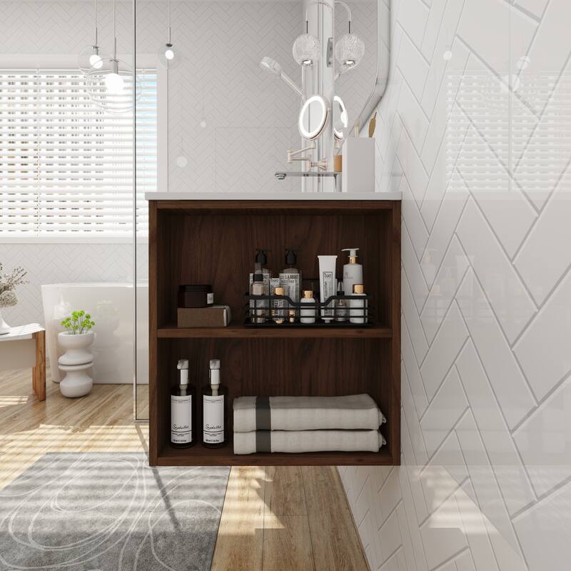 30" Wall-Mounted Bathroom Vanity with Gel Basin, Soft-Close 2/3 Extended Drawers, Adjustable Side Rack
