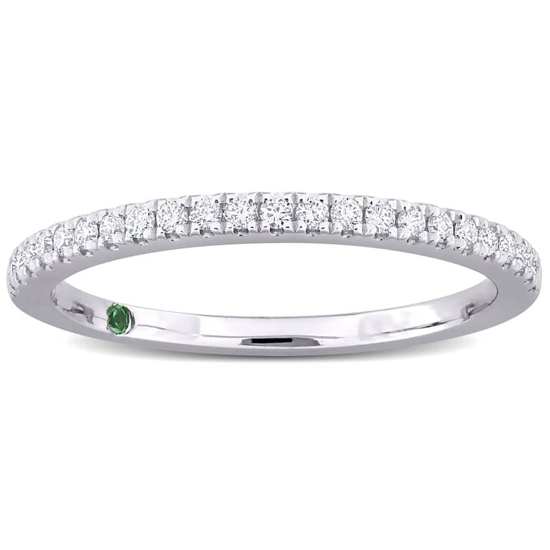 1/5ct TDW Lab-Grown Diamond and Tsavorite Accent Semi-Eternity Ring in 14k White Gold