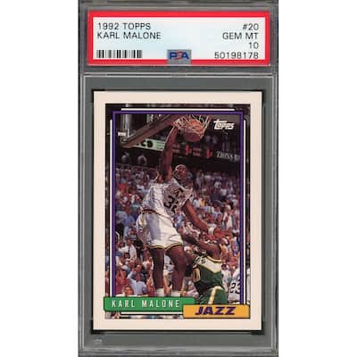 Karl Malone 1992 Topps Basketball Card #20 Graded PSA 10 GEM MINT - 8'6" x 11'6"