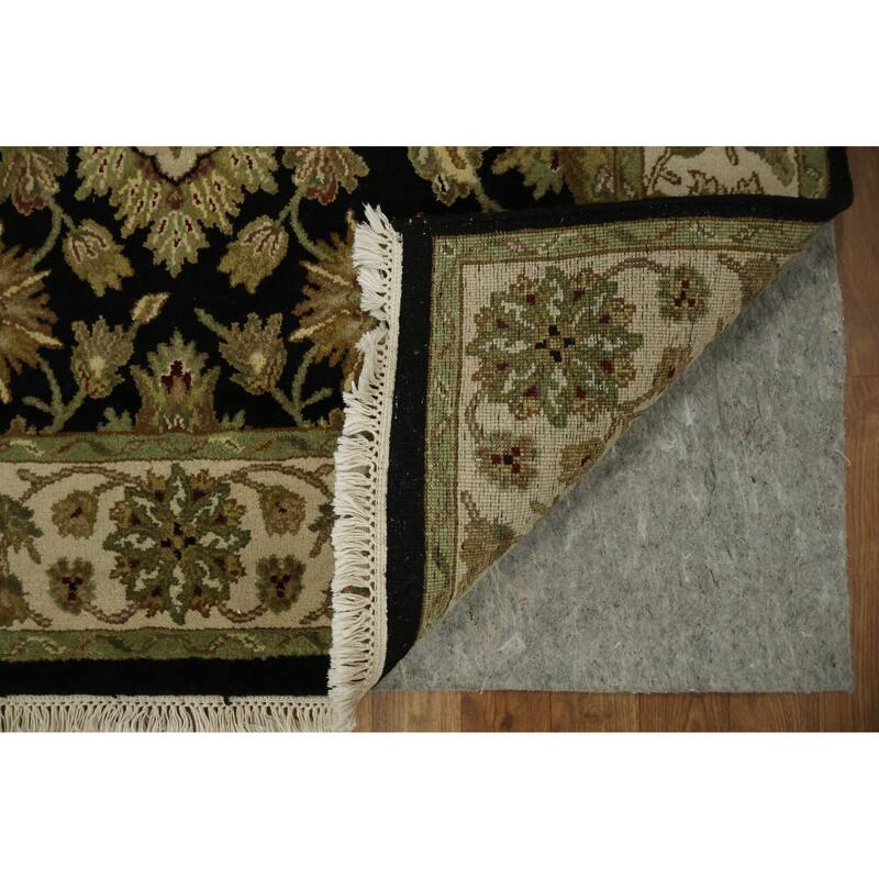 Hand Knotted Oriental 100% Wool Carpet Traditional All-Over Black Agra Area Rug - 6' 5'' X 4' 1''