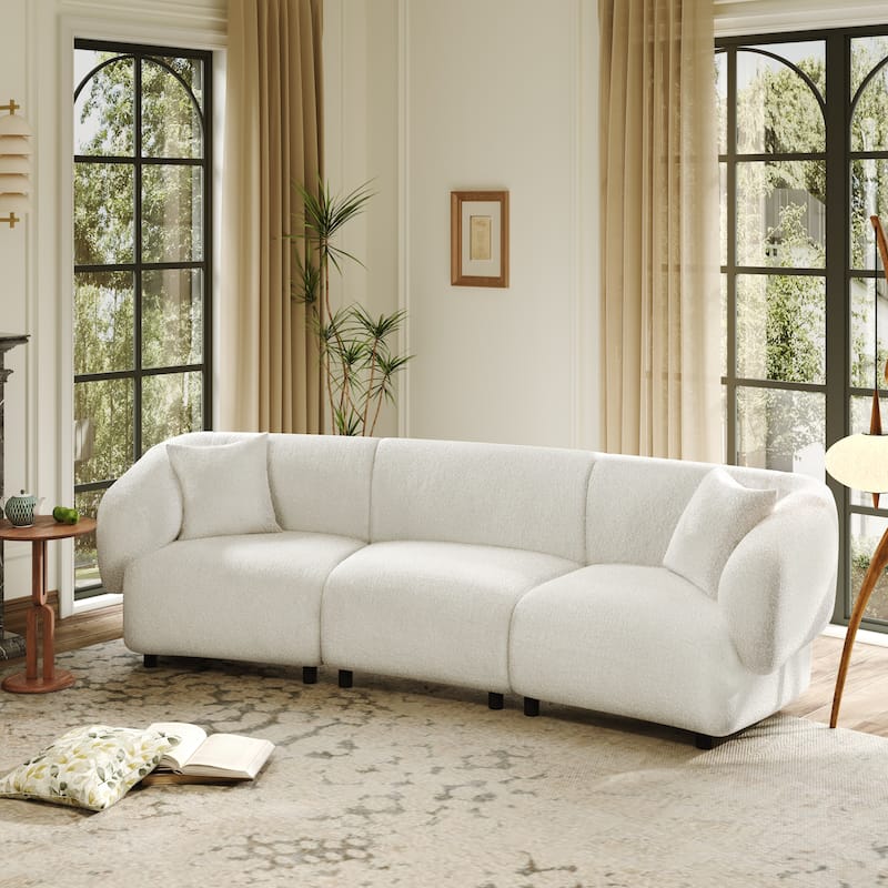 Christopher Knight Home - Hulk Curved Boucle 3-Seat Sofa with Sturdy Wooden Frame - Beige