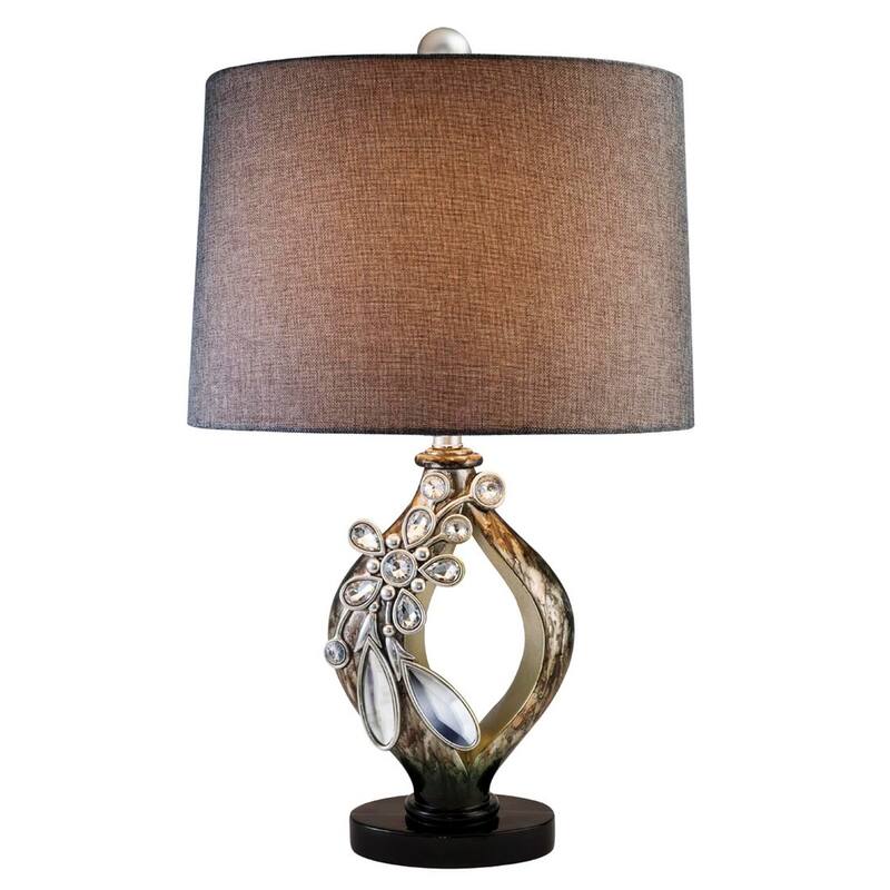 Black Metal Bedside Table Lamp with Brown Fabric Empire Shade 3 Way Switch - 16” x 11” x 28” (D x W x H)