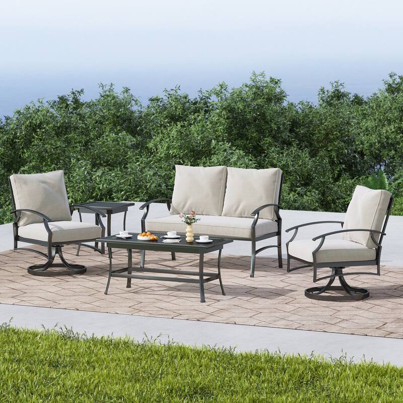 DREAMSIDEA Outdoor Metal Swivel Furniture Patio Conversation Set