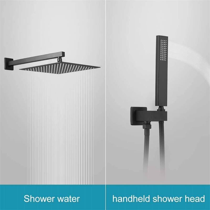 Wall Mount Tub Shower System With Handheld Black Shower Faucet Set With 10 Inch Shower Head Kit Trim With Pressure Balance Valve