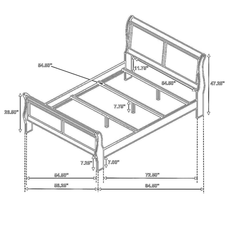 Nim Full Size Bed, Sleigh Panel Headboard Design, White, Low Profile