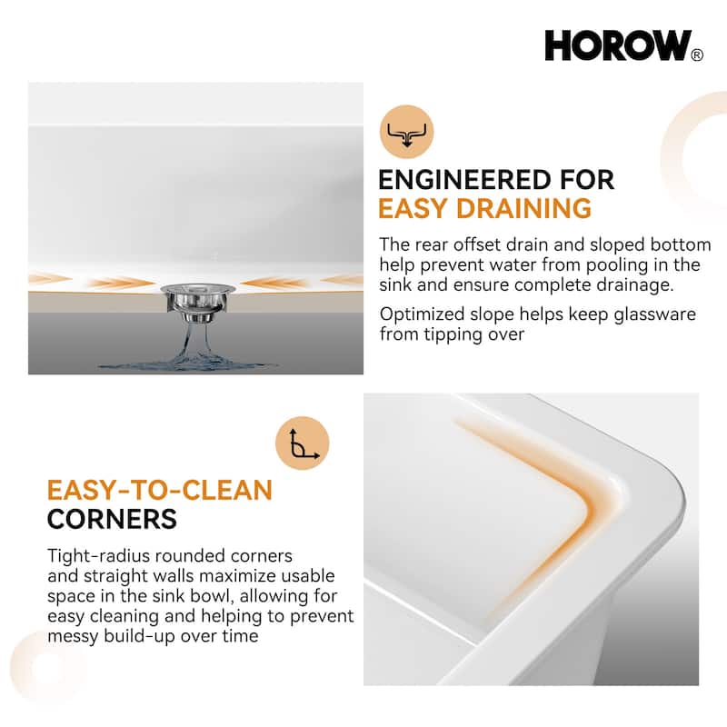 HOROW Undermount Fireclay 27 in. Single Bowl Kitchen Sink, with Grid and Strainer in White