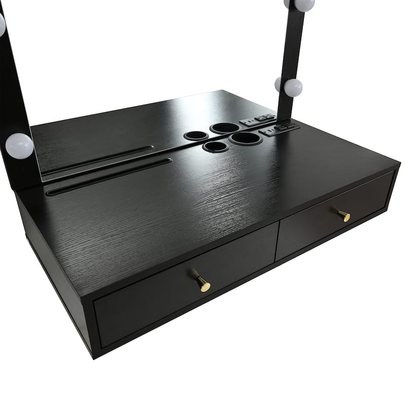 Floating Makeup Vanity with Mirror,3-Color Lights and Power Outlet