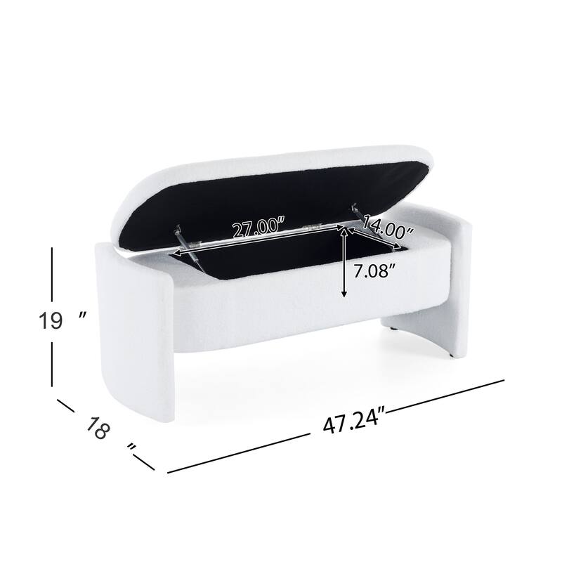 Boucle Storage Ottoman Bench, Oval Upholstered Storage Bench, Entryway Bench with Hidden Storage Space & Safety Hinge