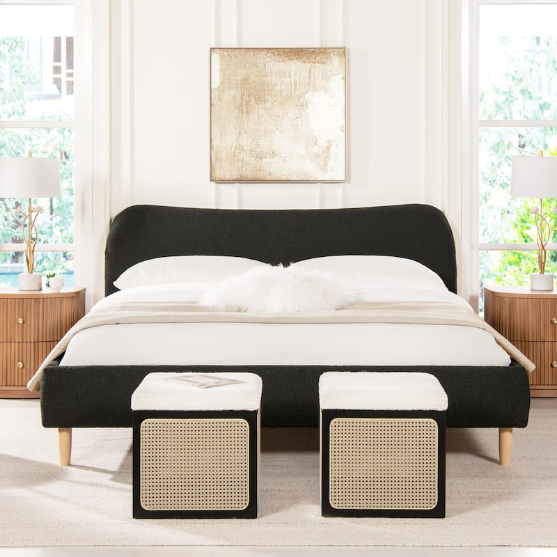 Roman Boucle Sherpa Curved Headboard Modern Platform Bed