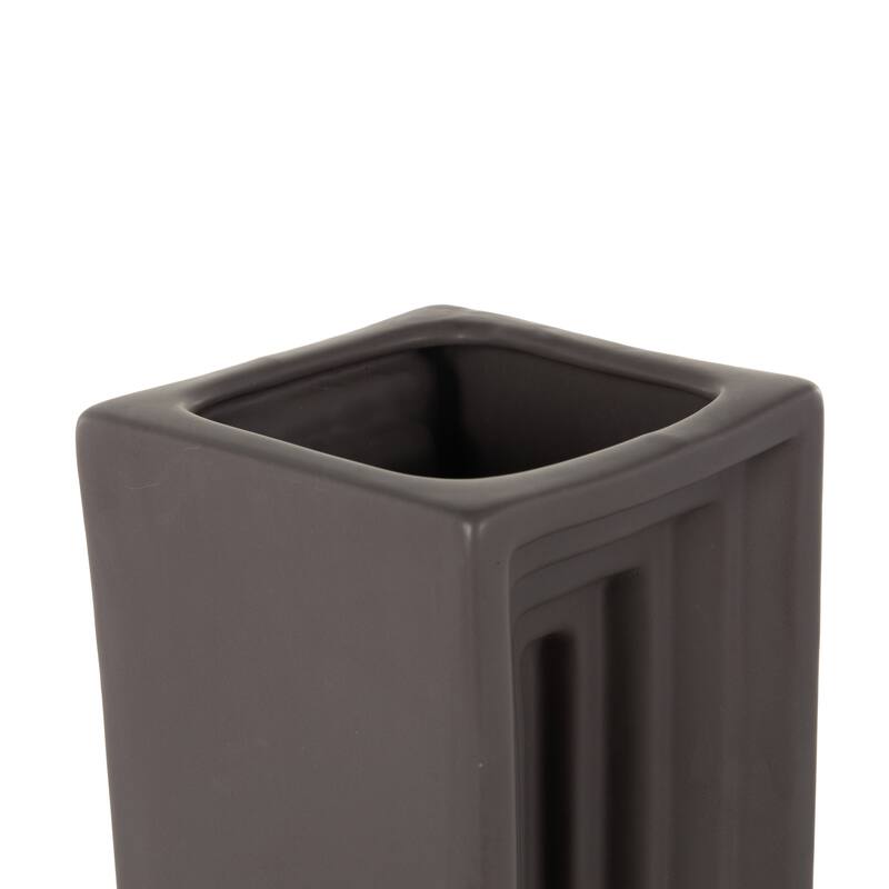 Black Ceramic Geometric Concaved Rectangular Decorative Vase