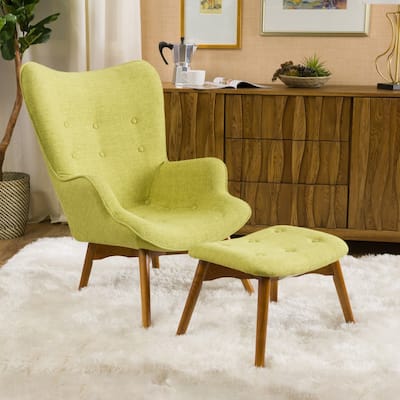 Hariata Mid-Century Modern Wingback Fabric Chair/Ottoman Set by Christopher Knight Home