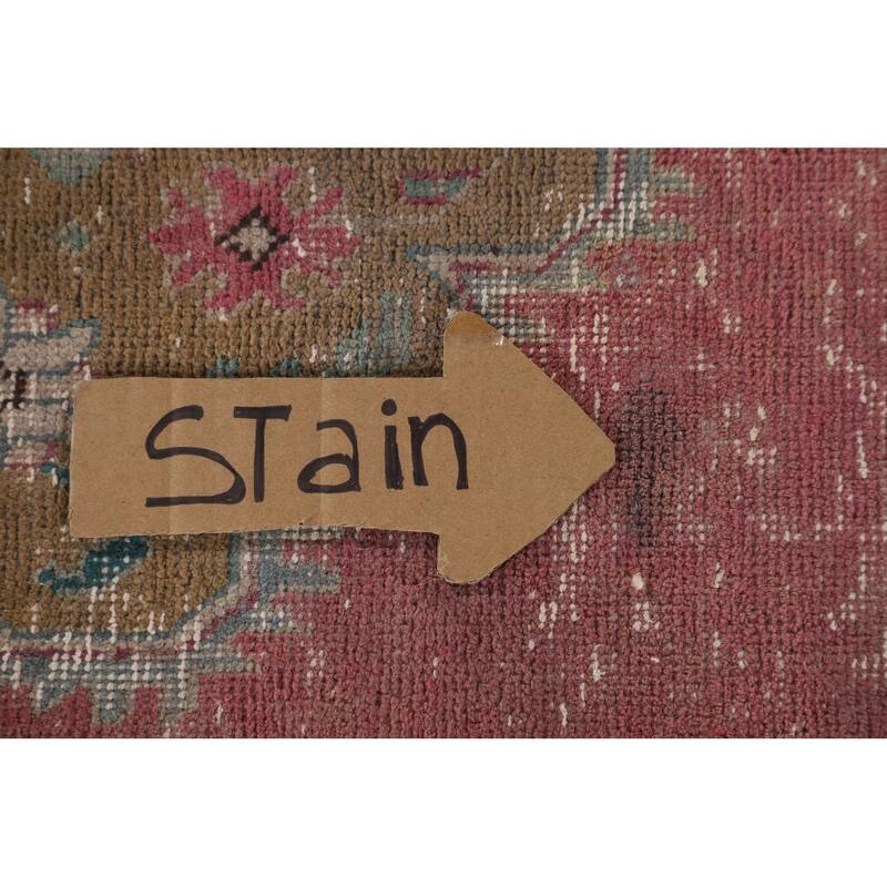 Pink Distressed Tabriz Persian Antique Rug Hand-Knotted Wool Carpet - 9'6" x 12'8"