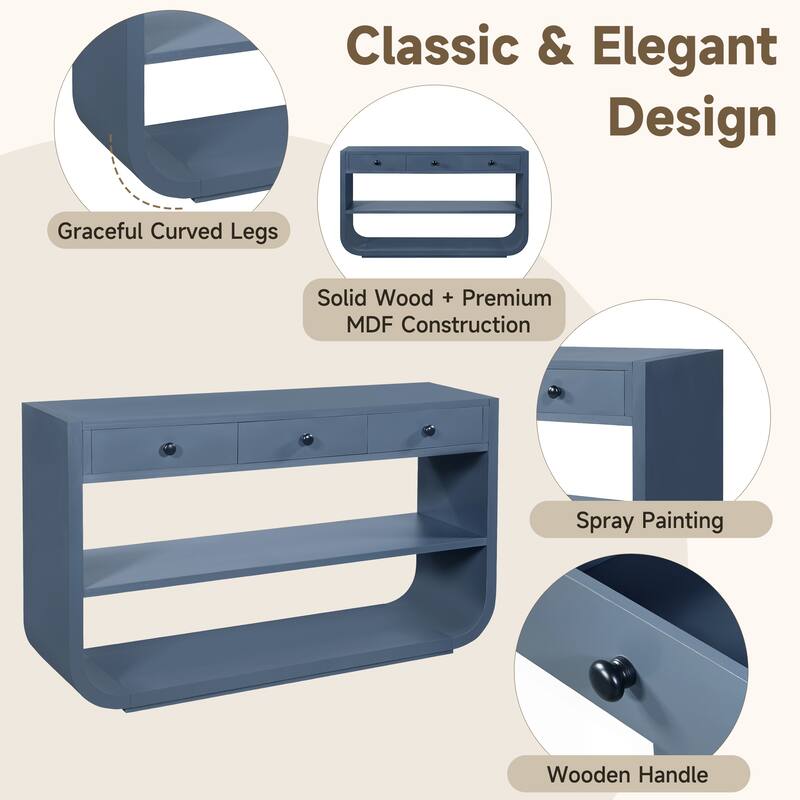 Christopher Knight Home - Modern Entryway Curved Console Table with Soft-Close Drawers & Open Shelves for Living Room, Hallway