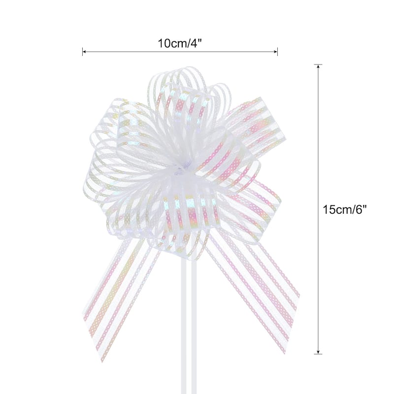 5pcs 6" Large Organza Pull Bow Chiffon Gift Wrapping Bows Ribbon - White - 4"