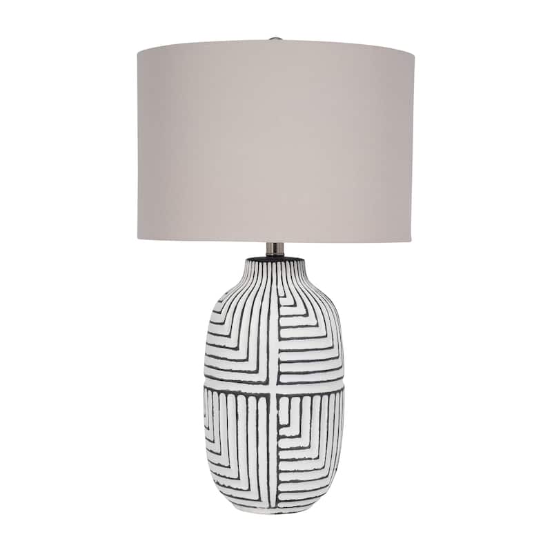 Sagebrook Home Modern Textured 26" White Ceramic Tribal Table Lamp With Linen Shade - 15" x 15" x 26"