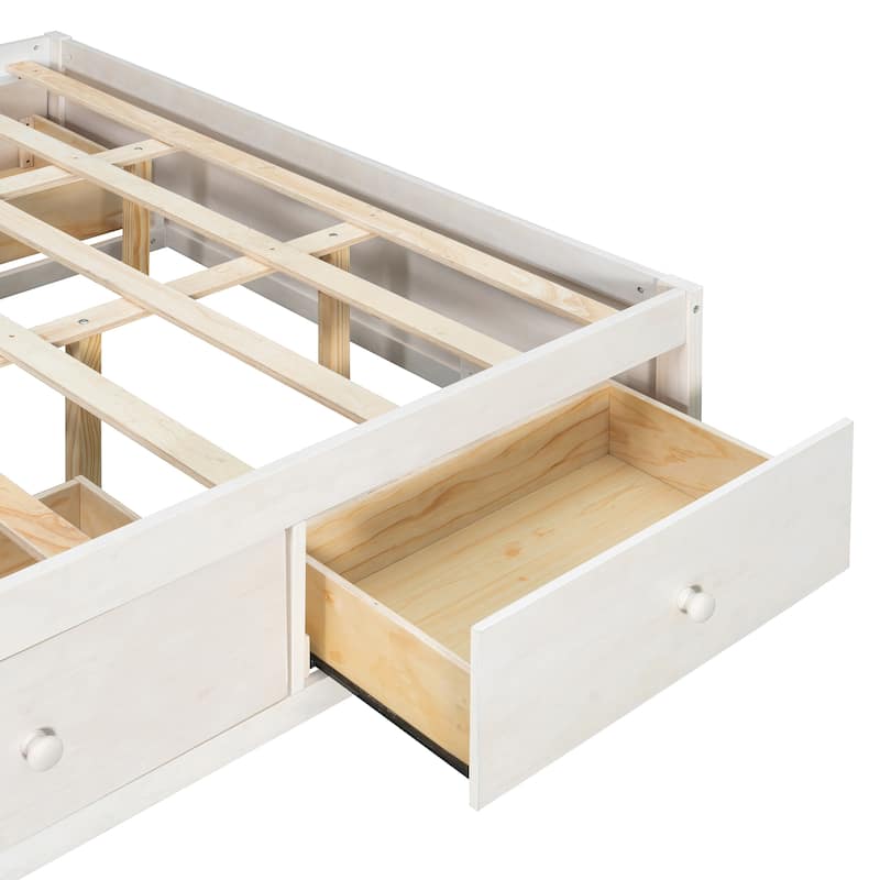 Queen Size Platform Bed Frame with 4 Storage Drawers & Footboard Cubby by Harper&Bright Designs