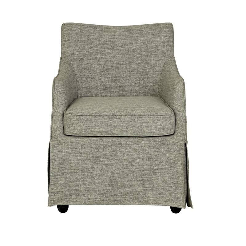 Roomfitters 34-Inch Upholstered Skirted Dining Armchair, Hidden Casters and Dual-Layer Foam Cushion, Gray